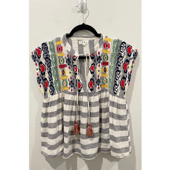 THML Multicolor Embroidered Strip Blouse - Picture 1 of 4